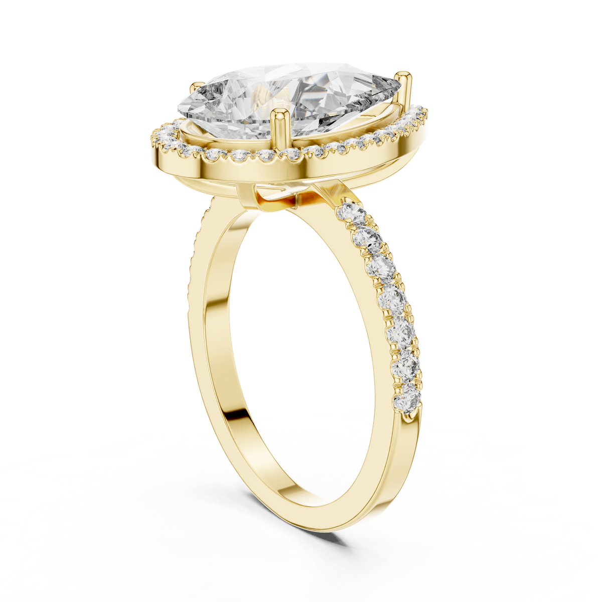 14K Solid Gold Lab Diamond Halo Ring, Yellow Gold, view 1