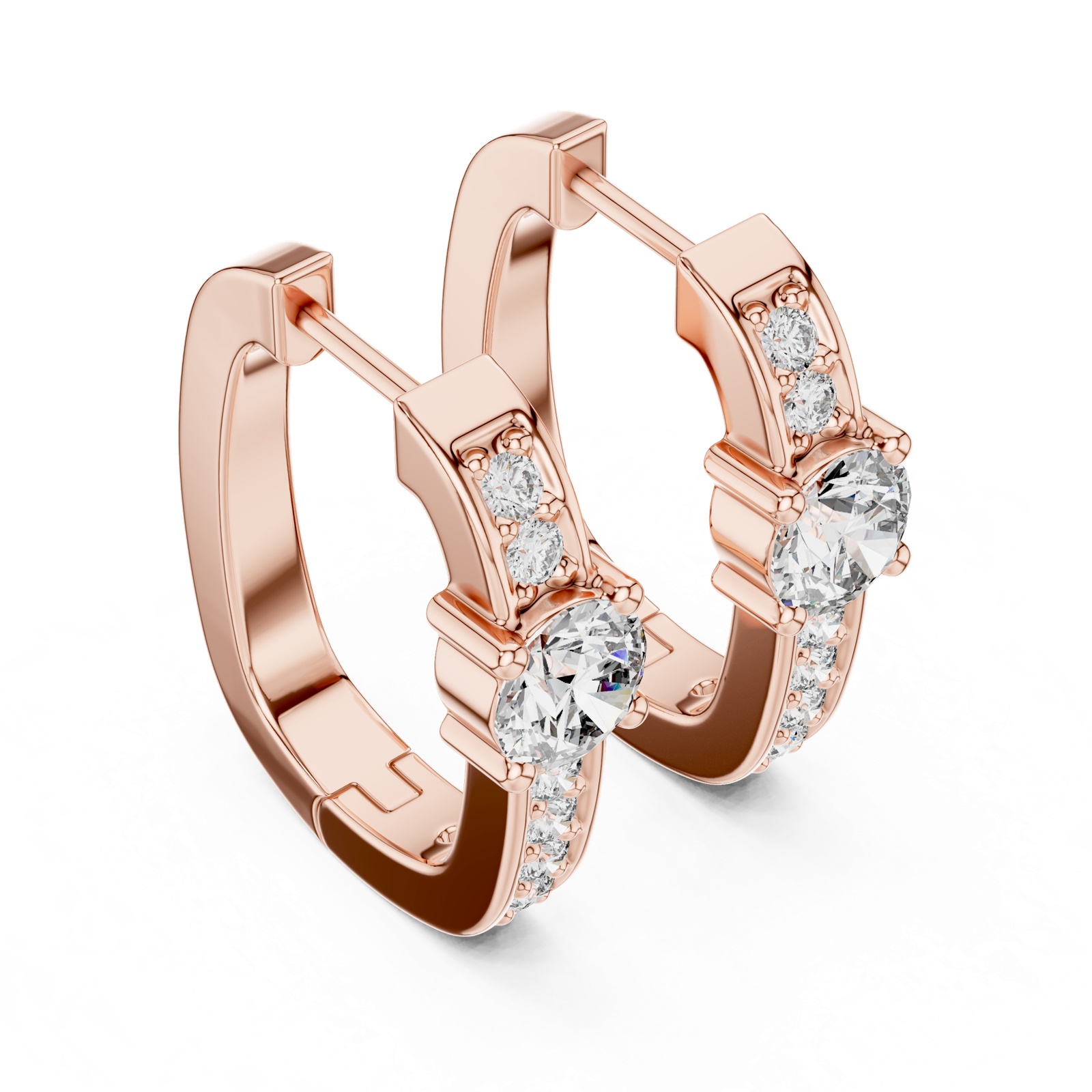 14K Solid Gold Lab Diamond Huggie Earrings, Rose Gold, view 2