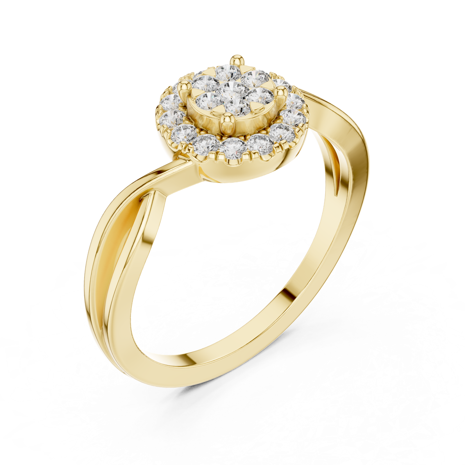 14K Solid Gold Lab Diamond Halo Ring, Yellow Gold, view 2