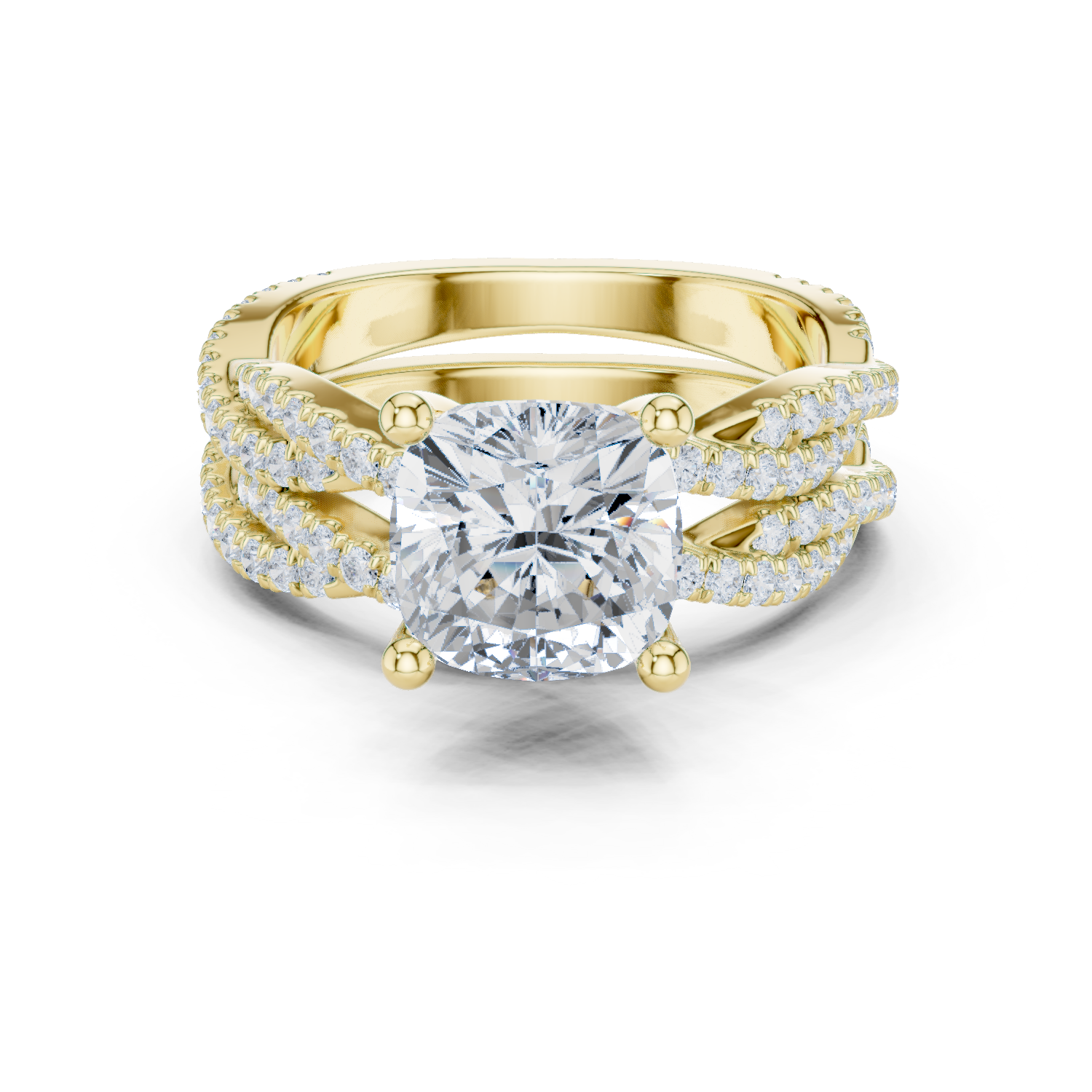Gold Ring, Cushion center stone, Yellow Gold