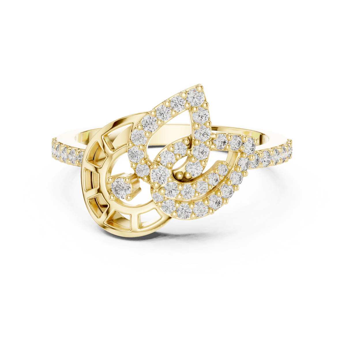 14K Solid Gold Lab Diamond Crossover Ring, Yellow Gold