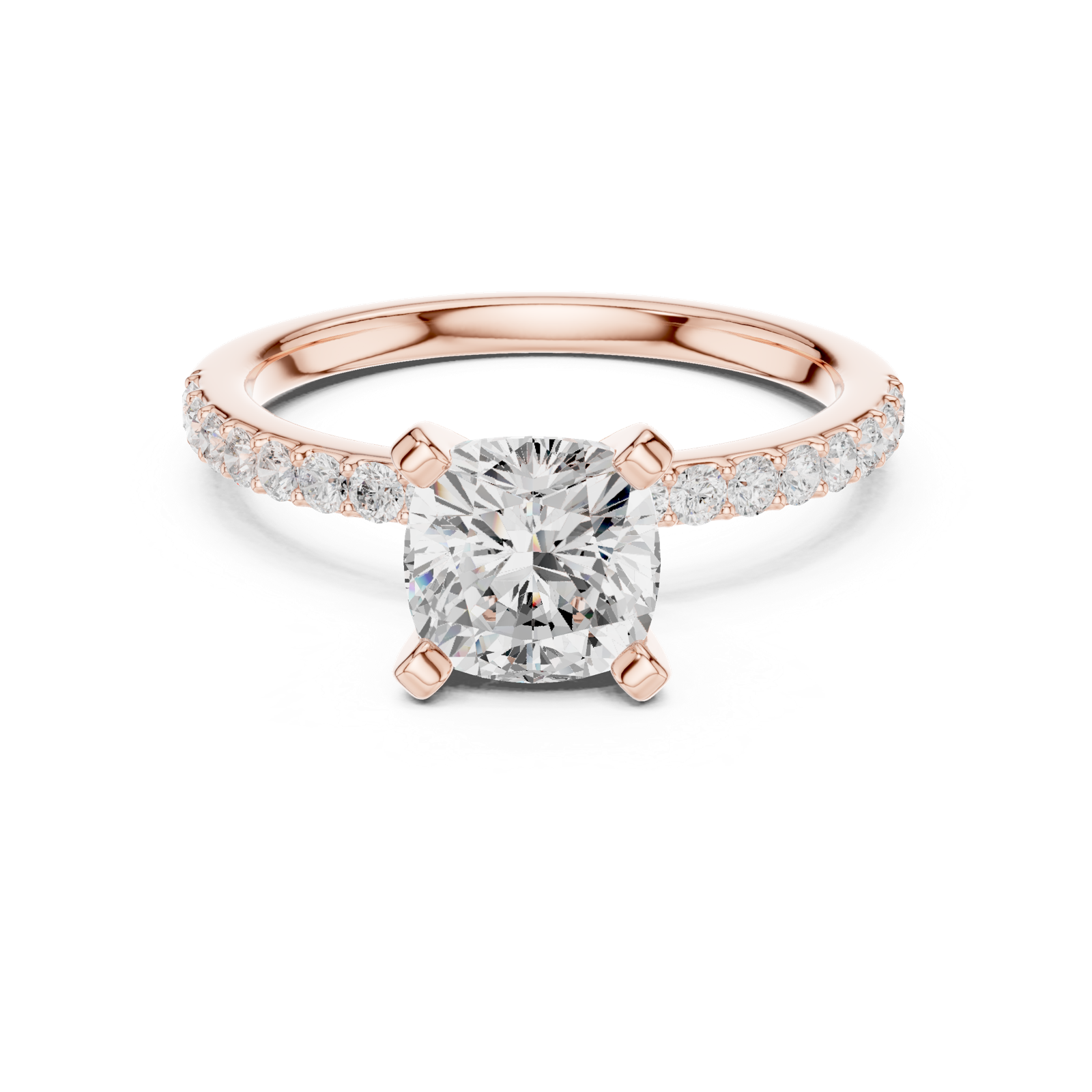 Gold Ring DDLR-040, Cushion center stone, Rose Gold, view 4