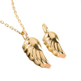 Gold Wings Necklace - 14K Real Gold Urn Necklace with Angel Wings Pendant Custom Name