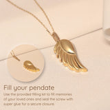 Gold Wings Necklace - 14K Real Gold Urn Necklace with Angel Wings Pendant Custom Name