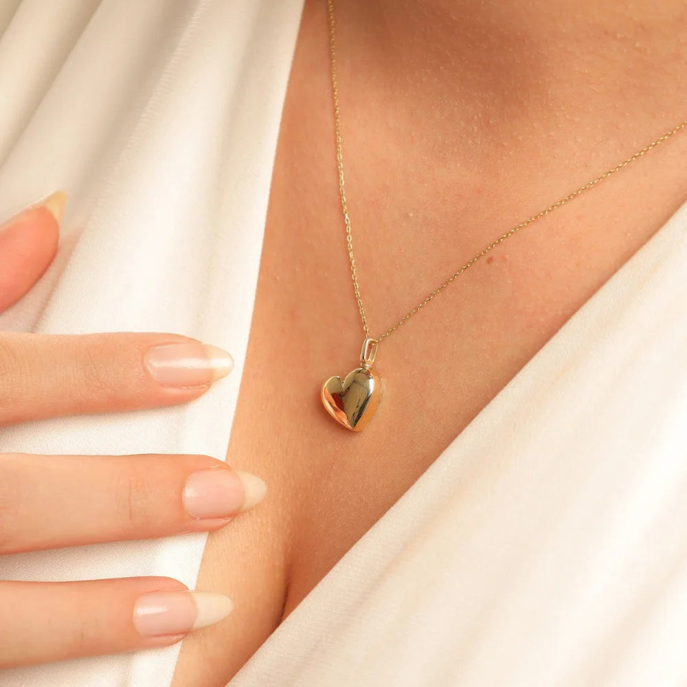 Purnebu Minimalist Heart Pendant - 14K or 18K Solid Gold, Heart Necklace with Ash Holder Pendant