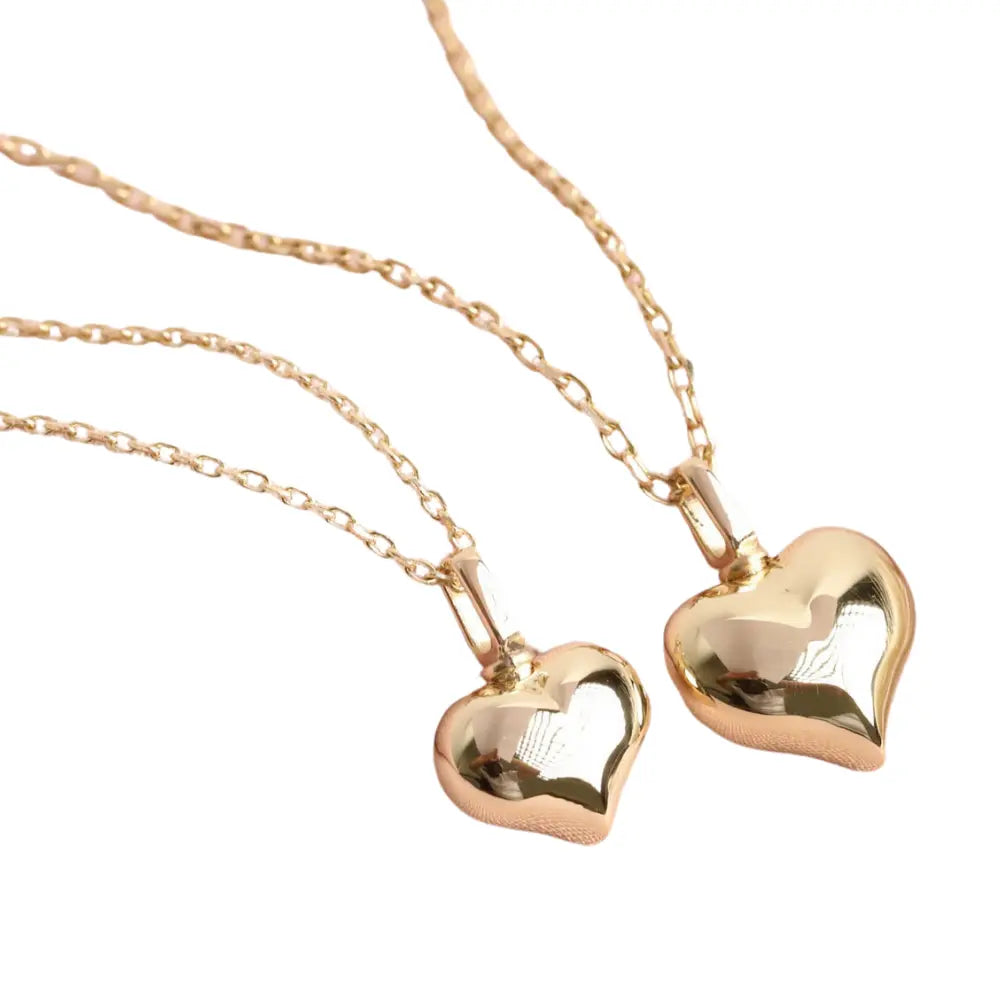 18K gold puffy heart cremation jewelry for ashes – keepsake memorial necklace with optional engraving for women
