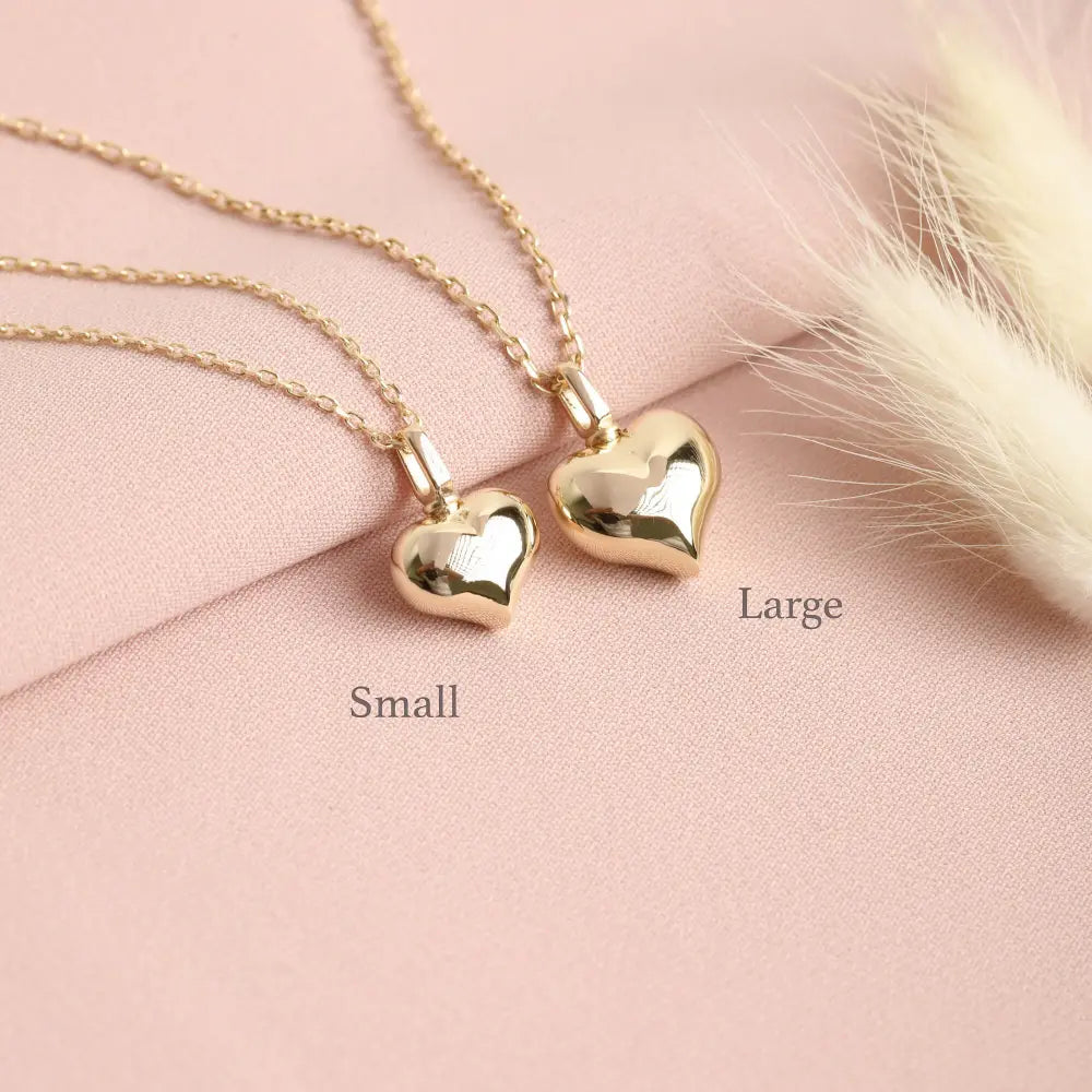 18K gold puffy heart cremation jewelry for ashes – keepsake memorial necklace with optional engraving for women
