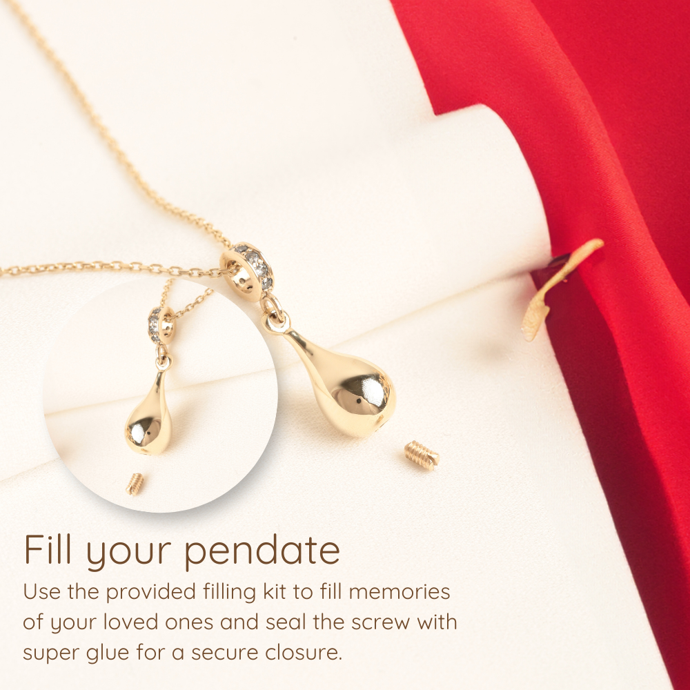 Handmade teardrop urn pendant in 14K solid gold – discreet ash holder necklace for remembrance or gifting
