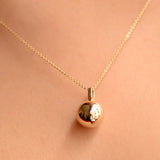 Gold Round Ball Necklace - 14K Real Gold Urn Necklace with Round Ball Pendant Custom Name