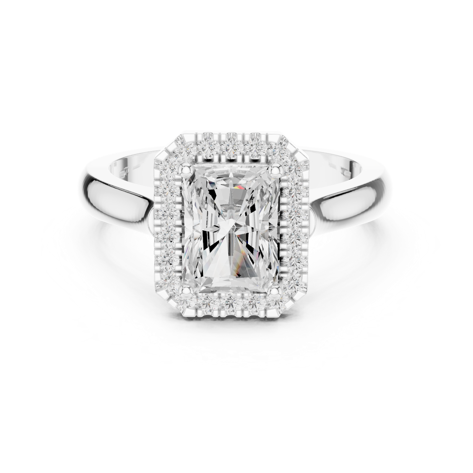 Gold Ring DDLR-338, Radiant center stone, White Gold, view 4