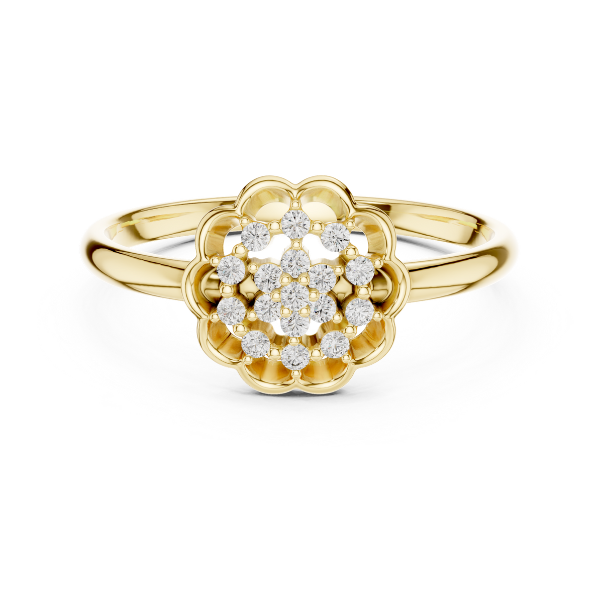 14K Solid Gold Lab Diamond Flower Cluster Ring, Yellow Gold