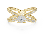 14K Solid Gold Lab Diamond Crossover Ring, Yellow Gold