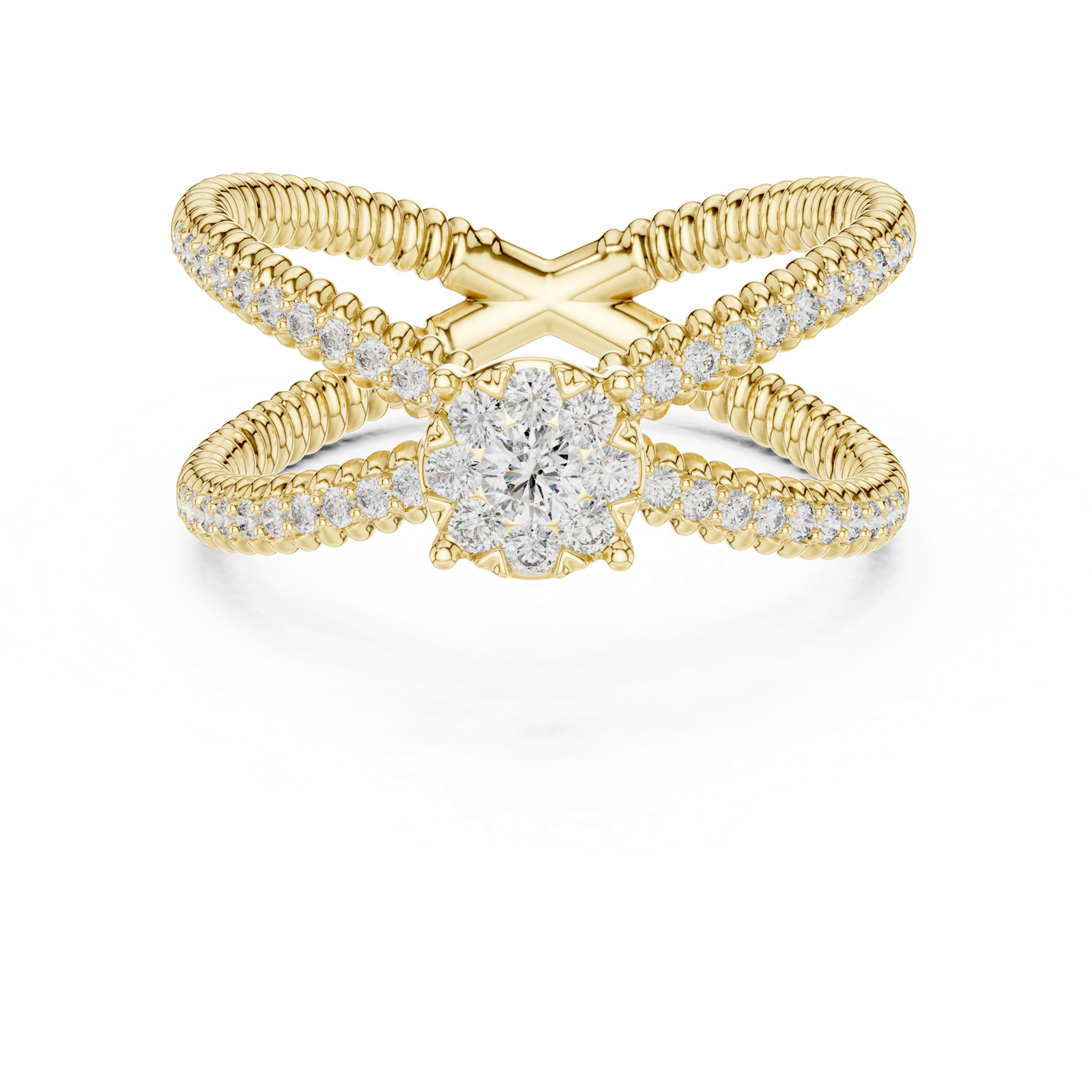 14K Solid Gold Lab Diamond Crossover Ring, Yellow Gold