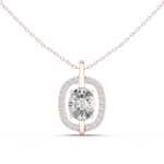 14K Solid Gold Lab Diamond Halo Pendant Necklace, Rose Gold