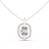 14K Solid Gold Lab Diamond Halo Pendant Necklace, Rose Gold