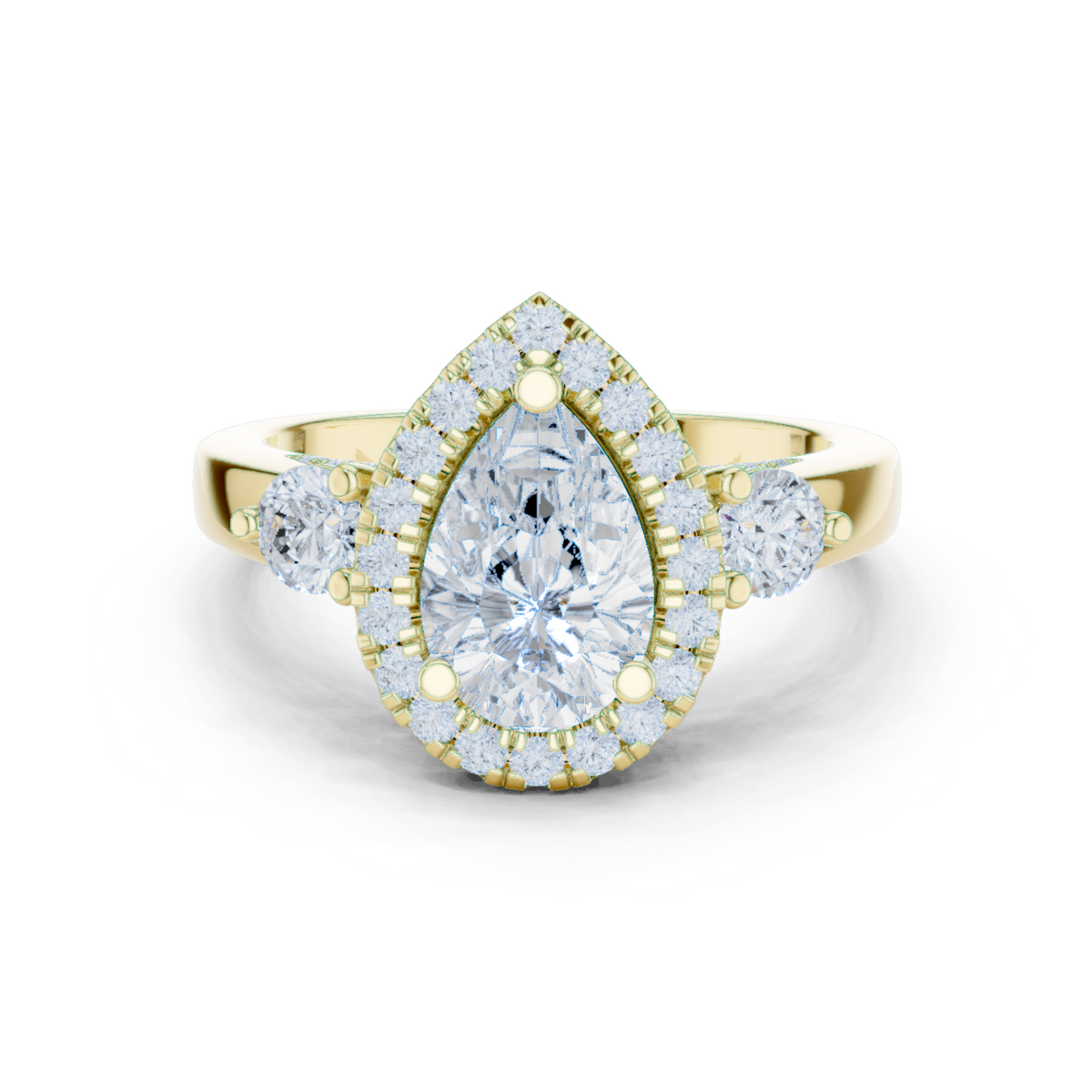 14K Solid Gold Lab Diamond Halo Ring, Yellow Gold