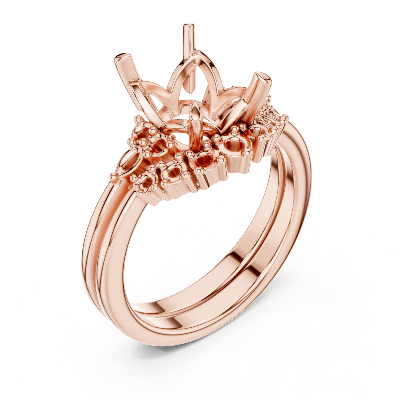 Gold Ring DDLR-440, Emerald center stone, Rose Gold, view 2