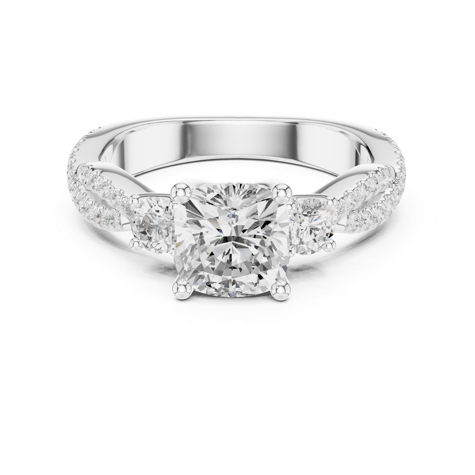 Gold Ring, Cushion center stone, White Gold, view 4
