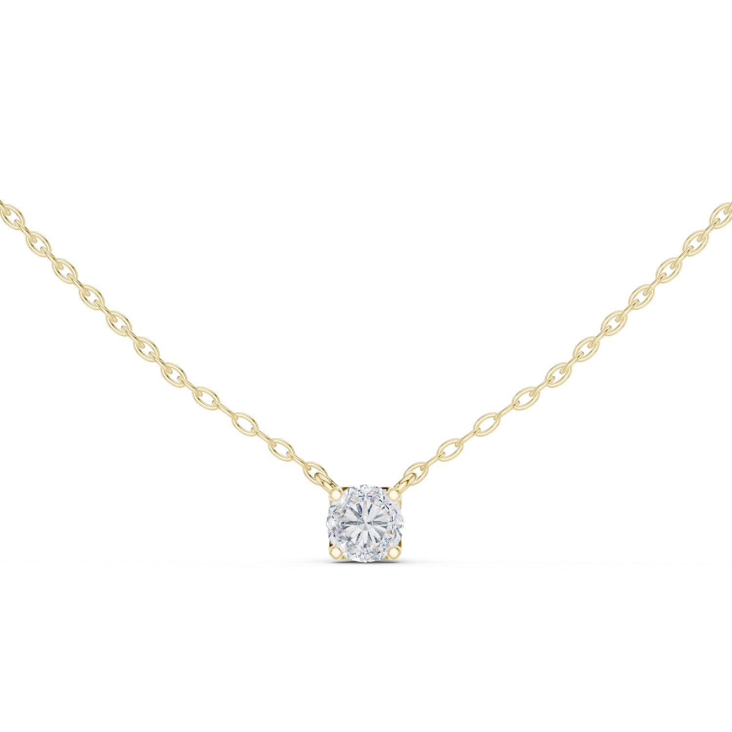 14K Solid Gold Lab Diamond Solitaire Pendant Necklace, Yellow Gold