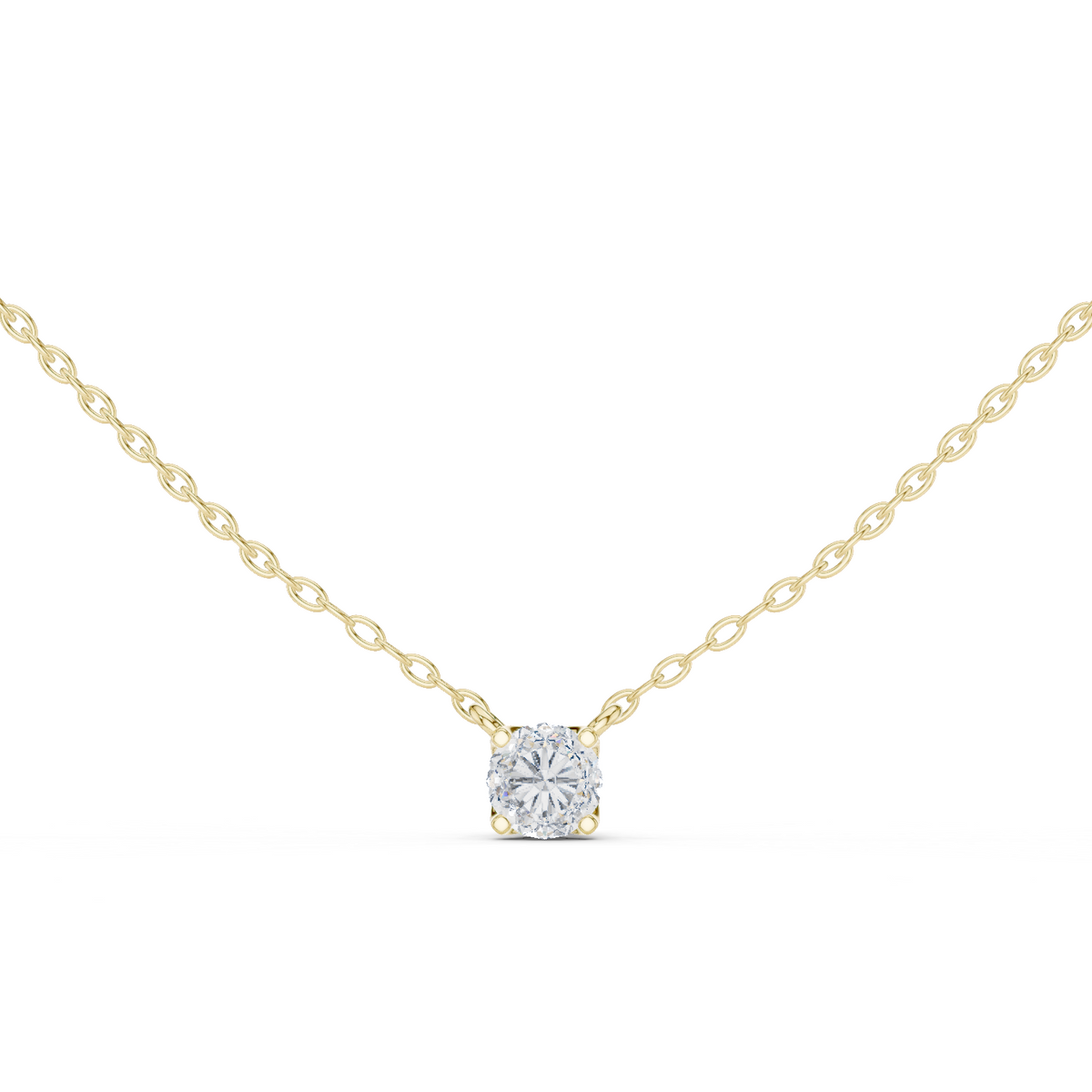 14K Solid Gold Lab Diamond Solitaire Pendant Necklace, Yellow Gold