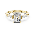 Gold Three-Stone Baguette Engagement Ring, Radiant center stone, Yellow Gold, view 4