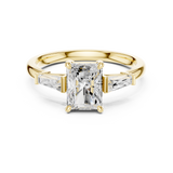 Gold Three-Stone Baguette Engagement Ring, Radiant center stone, Yellow Gold, view 4