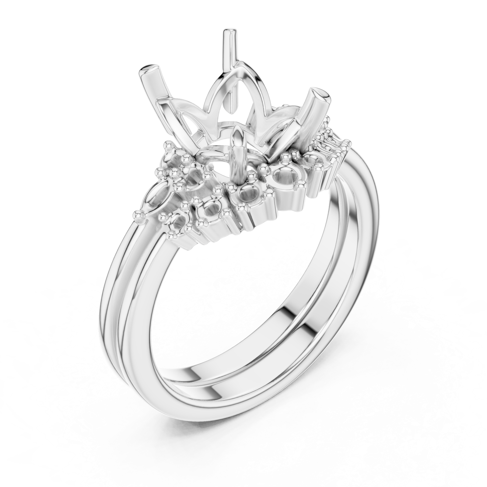 Gold Ring DDLR-440, Emerald center stone, White Gold, view 2