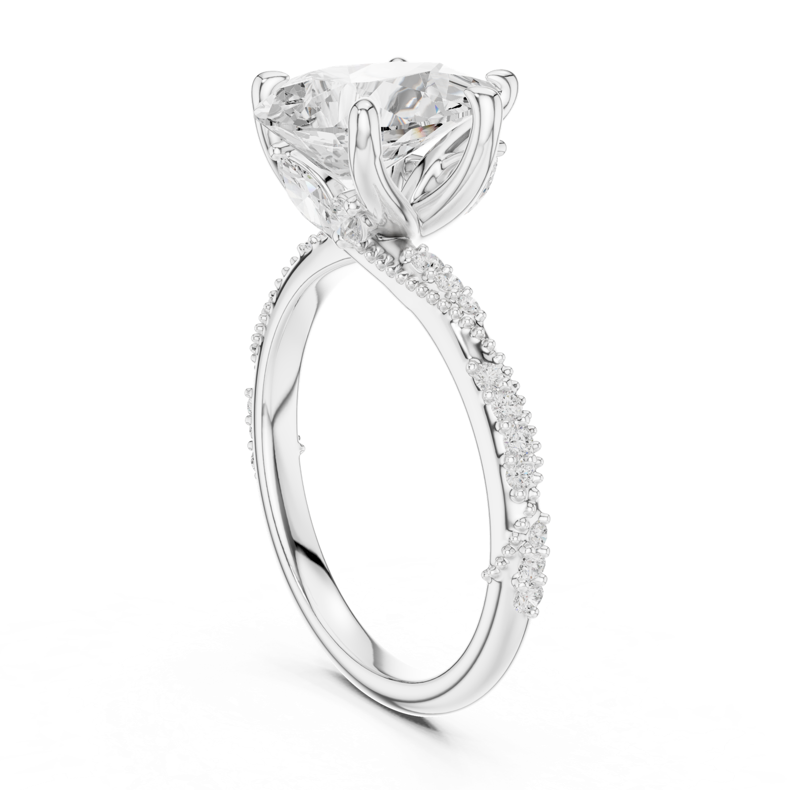Gold Ring DDLR-167, Pear center stone, White Gold, view 1