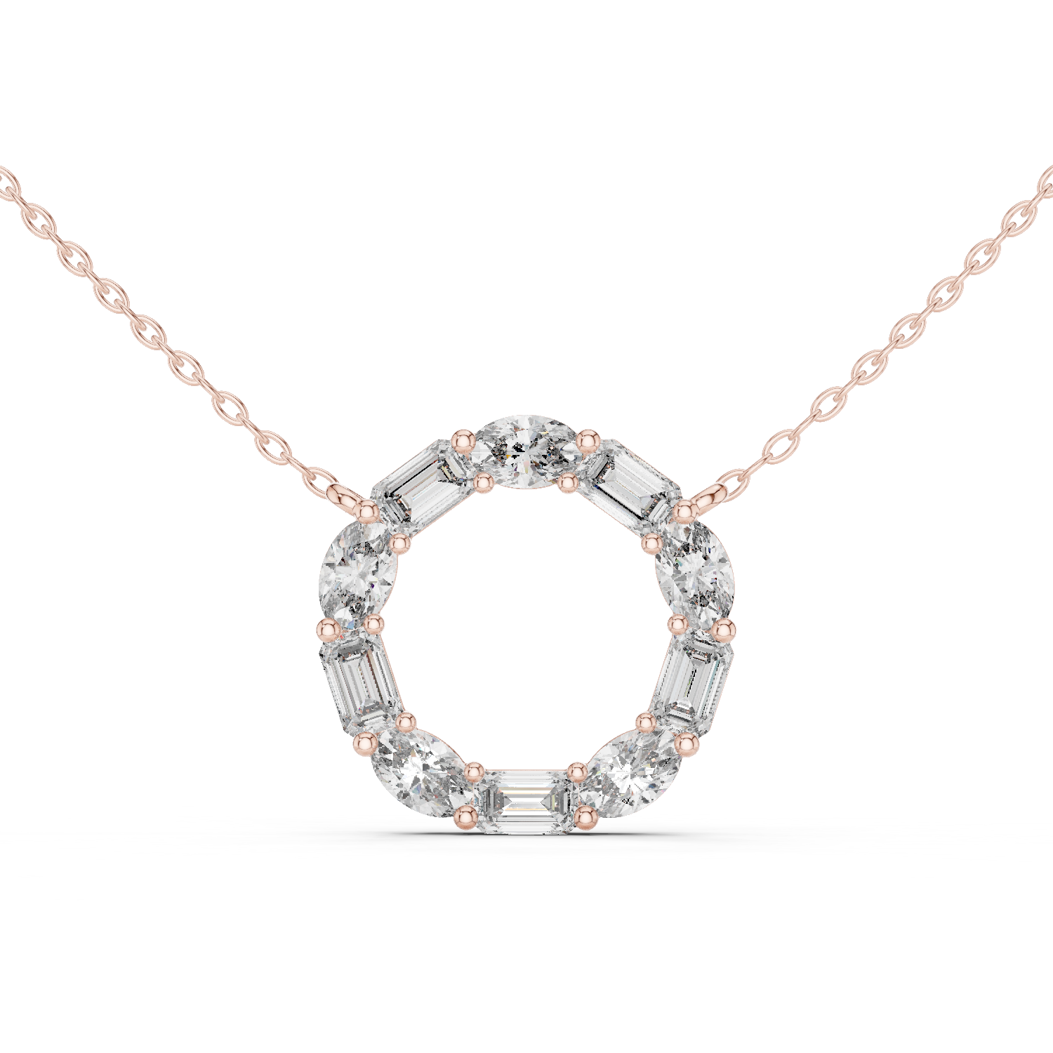 14K Solid Gold Lab Diamond Pendant Necklace, Rose Gold
