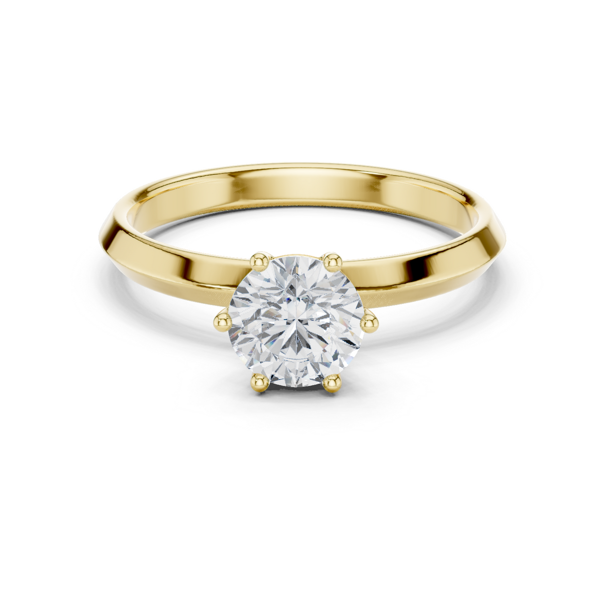 14K Solid Gold Lab Diamond Solitaire Ring, Yellow Gold