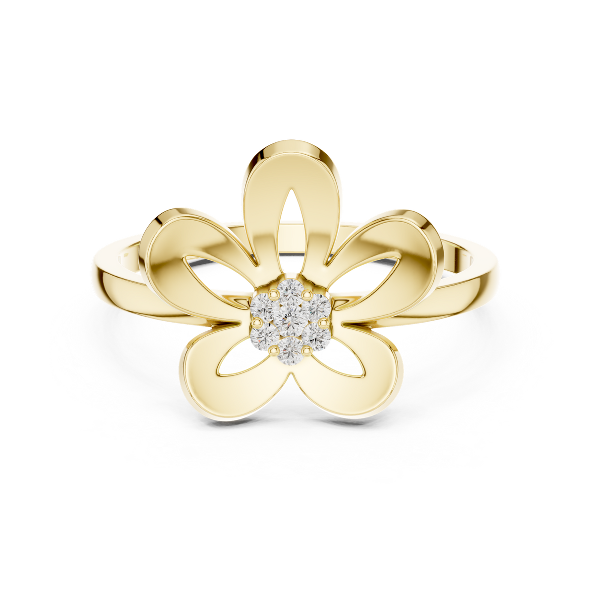 14K Solid Gold Lab Diamond Flower Cluster Ring, Yellow Gold