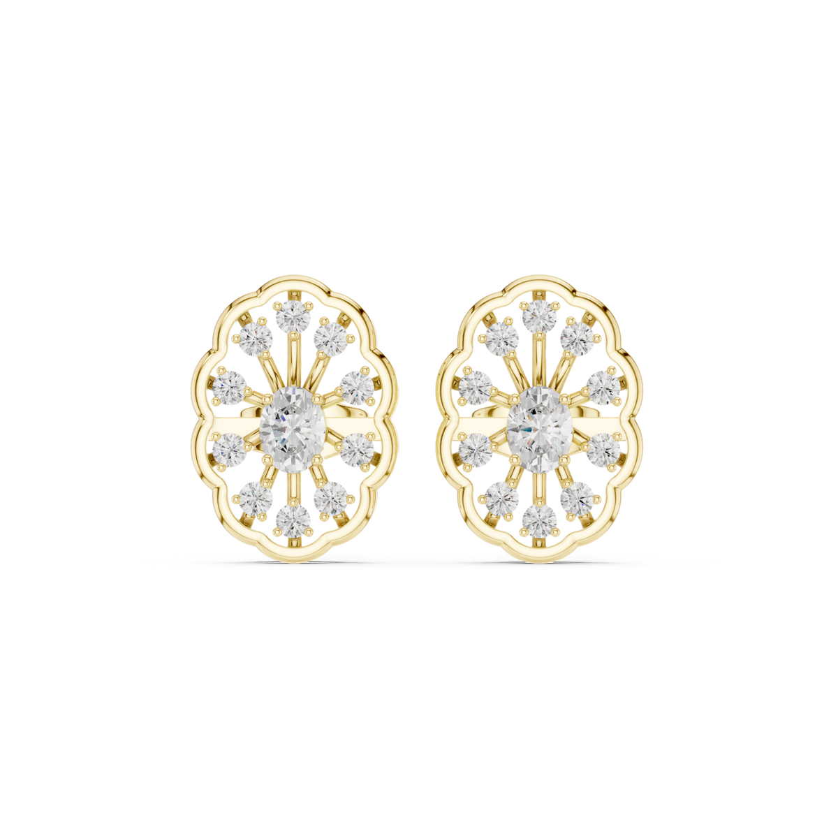 14K Solid Gold Lab Diamond Halo Earrings, Yellow Gold