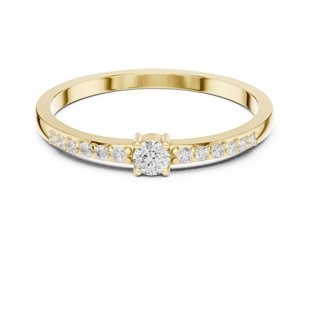 14K Solid Gold Lab Diamond Solitaire Ring, Yellow Gold