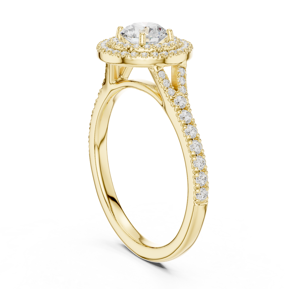 14K Solid Gold Lab Diamond Halo Ring, Yellow Gold, view 1