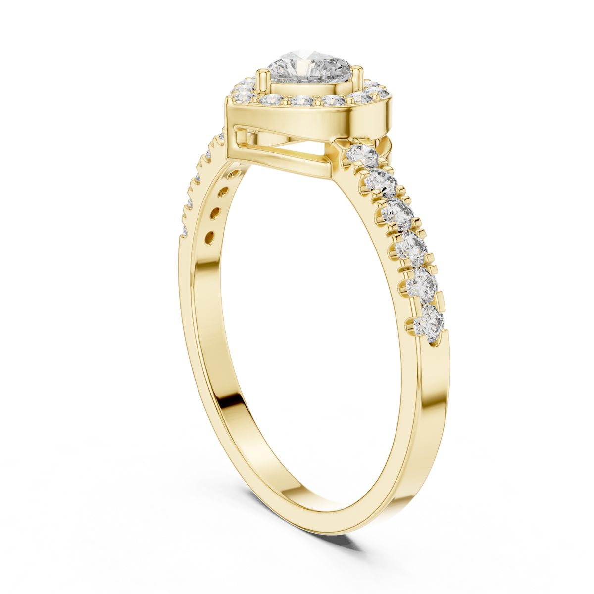 14K Solid Gold Lab Diamond Heart Halo Ring, Yellow Gold, view 1