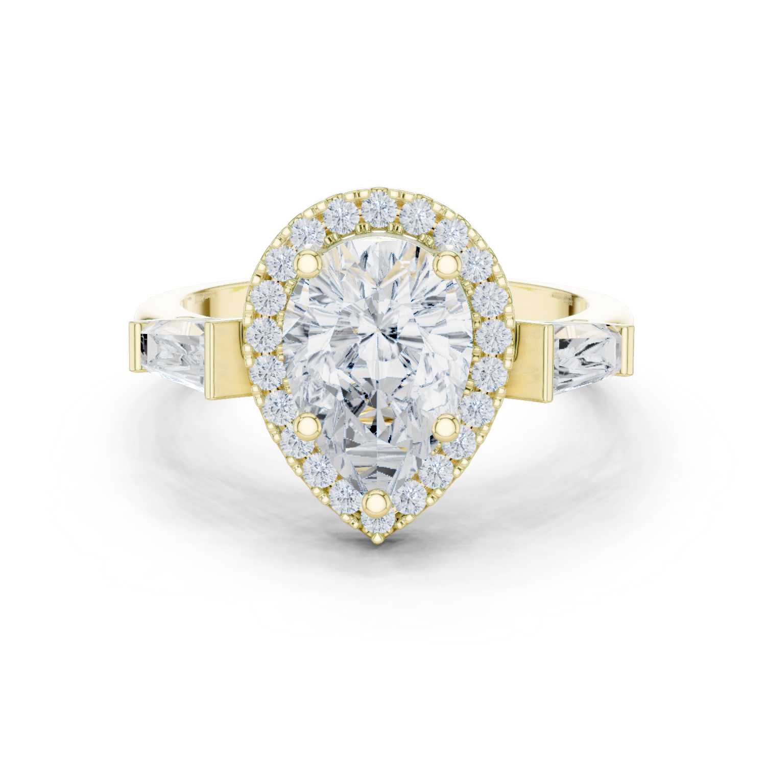 Gold Ring DDLR-342, Pear center stone, Yellow Gold