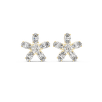 14K Solid Gold Lab Diamond Flower Cluster Earrings, Yellow Gold