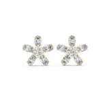 14K Solid Gold Lab Diamond Flower Cluster Earrings, Yellow Gold