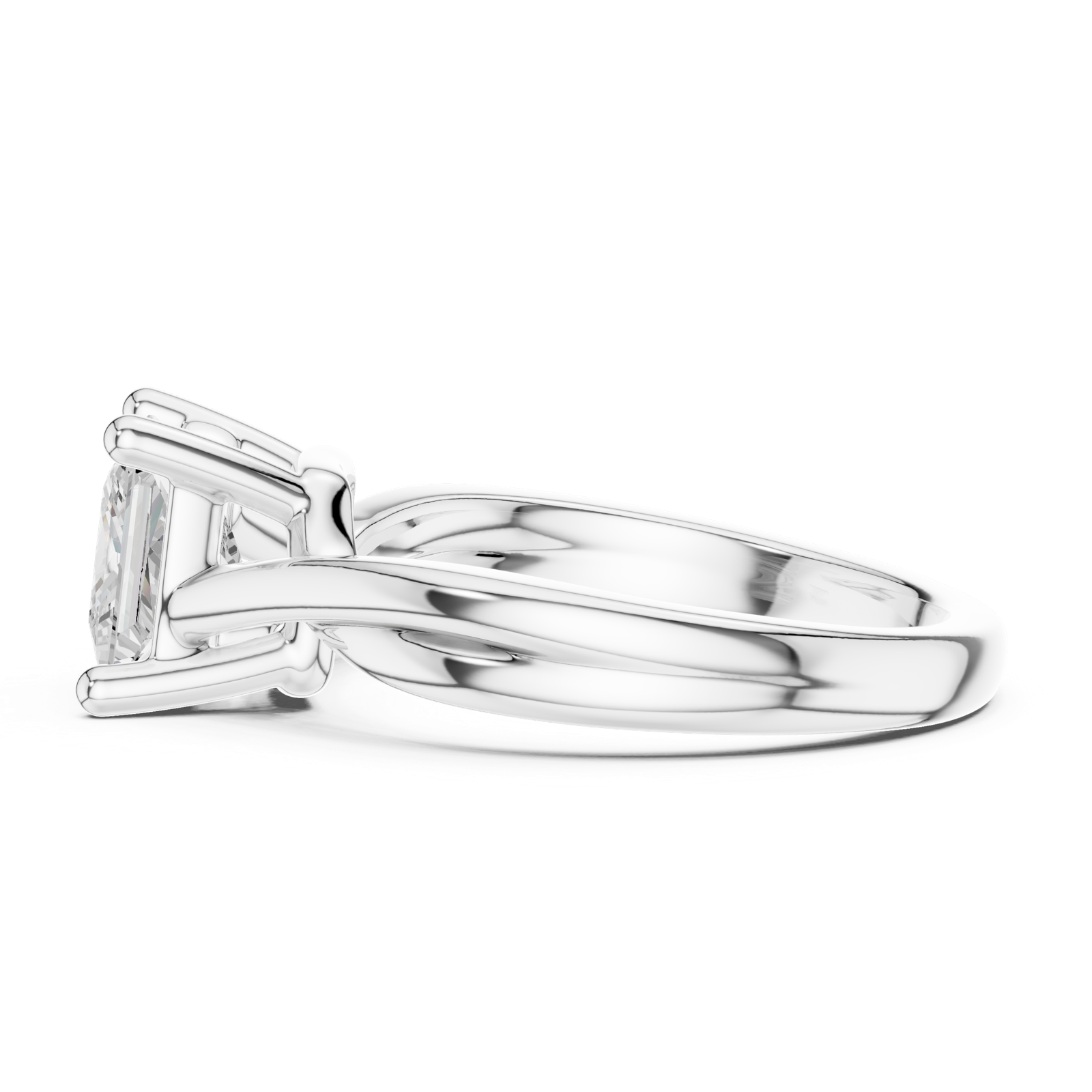 Gold Twisted Band Solitaire Engagement Ring, Princess center stone, White Gold, view 3