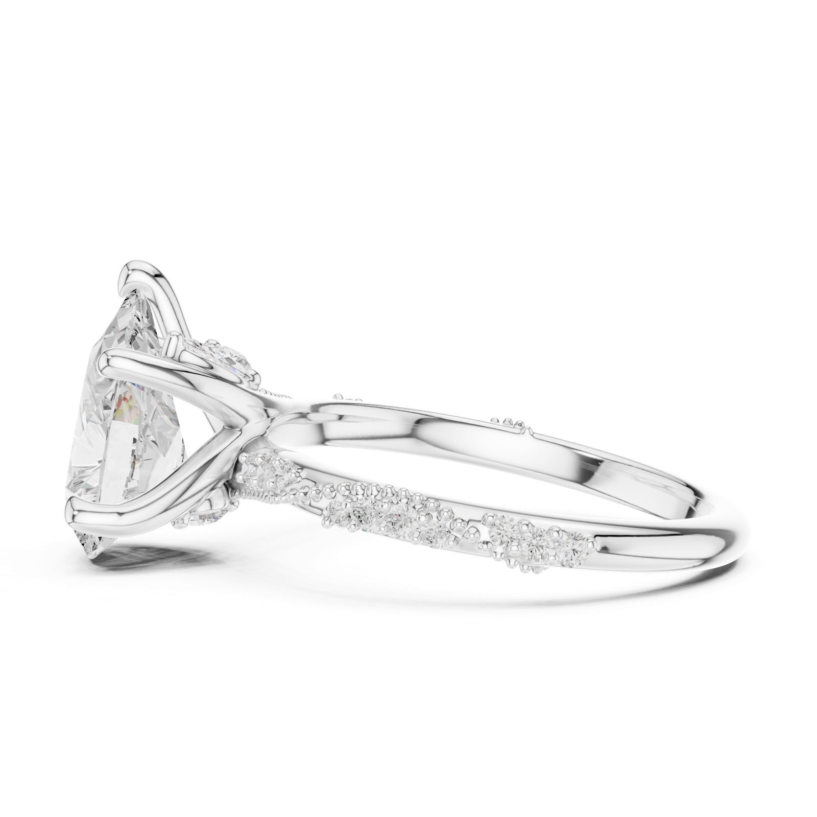 Gold Ring DDLR-167, Pear center stone, White Gold, view 3