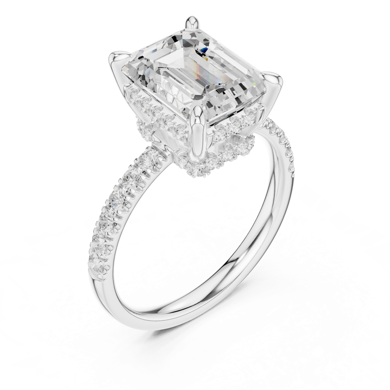 Gold Ring DDLR-259, Emerald center stone, White Gold, view 2