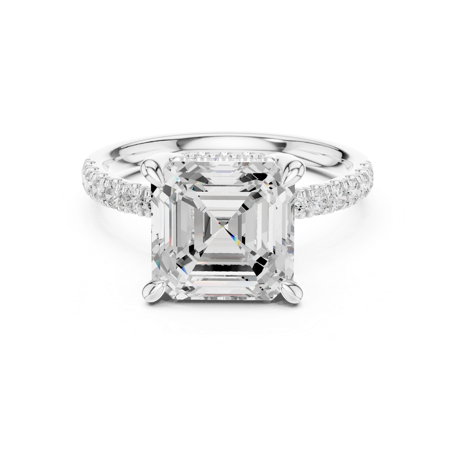 Gold Ring, Asscher center stone, White Gold, view 4