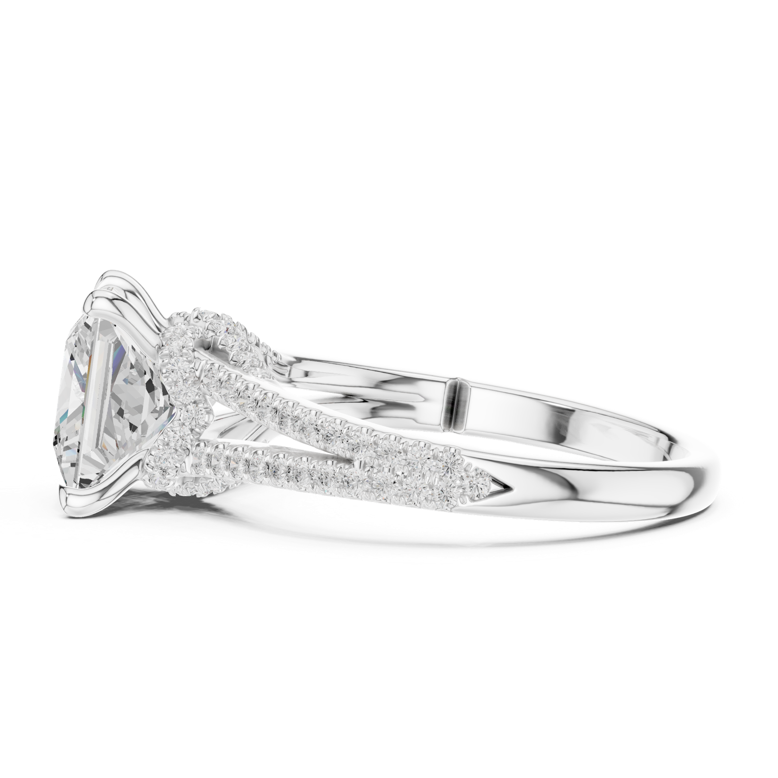 Gold Ring DDLR-252, Princess center stone, White Gold, view 3