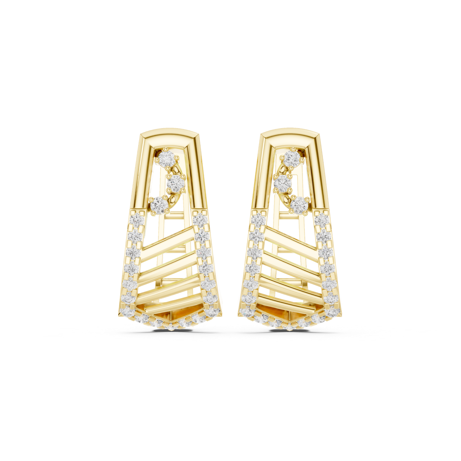 14K Solid Gold Lab Diamond Cluster Earrings, Yellow Gold