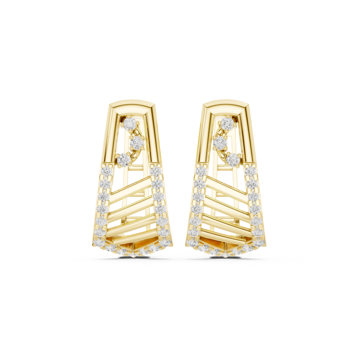 14K Solid Gold Lab Diamond Cluster Earrings, Yellow Gold