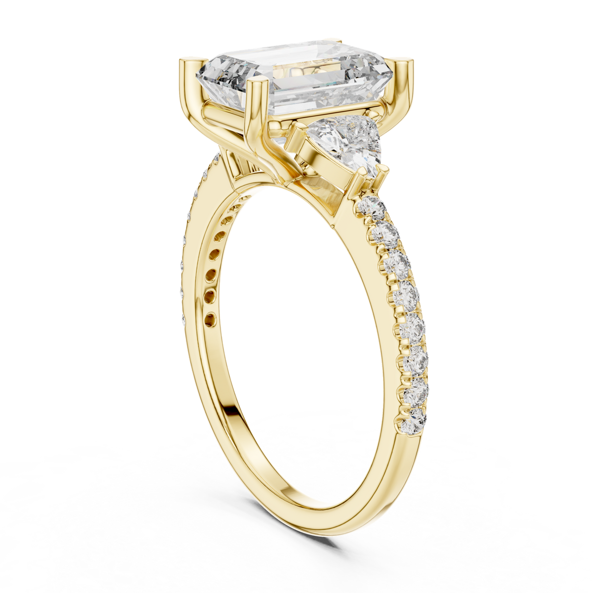 14K Solid Gold Lab Diamond Three-Stone Ring, Yellow Gold, view 1