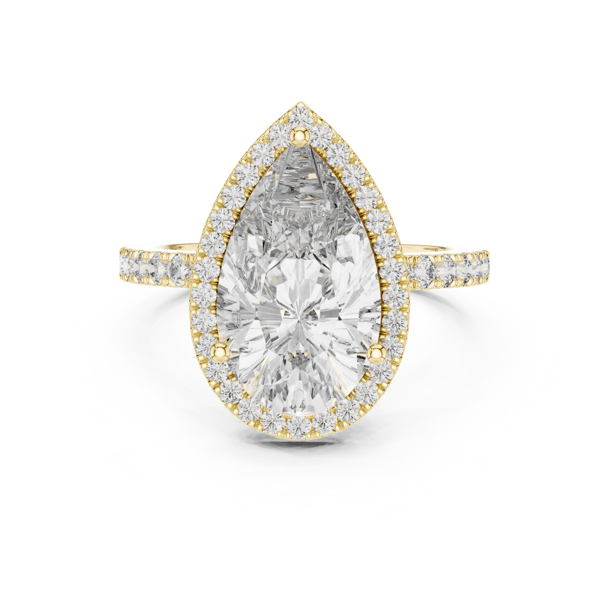 14K Solid Gold Lab Diamond Halo Ring, Yellow Gold