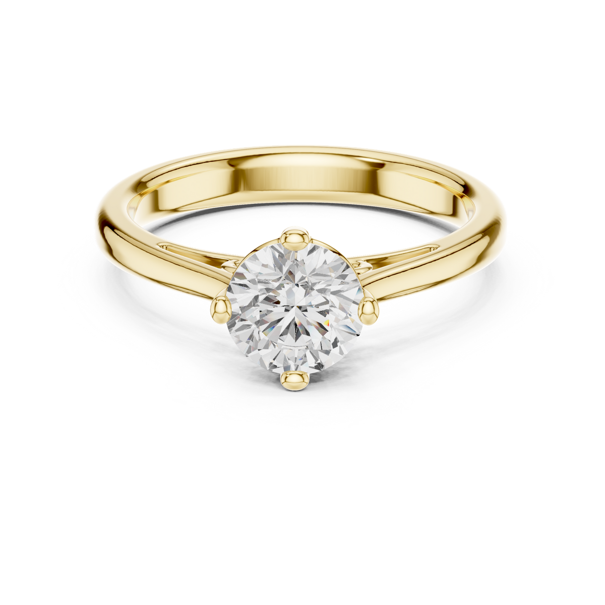 14K Solid Gold Lab Diamond Solitaire Ring, Yellow Gold
