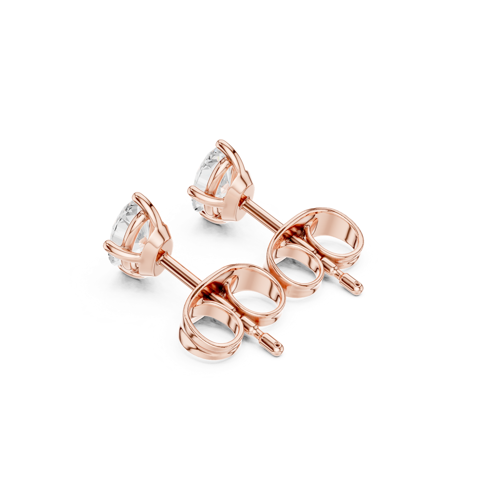 14K Solid Gold Lab Diamond Stud Earrings, Rose Gold, view 2