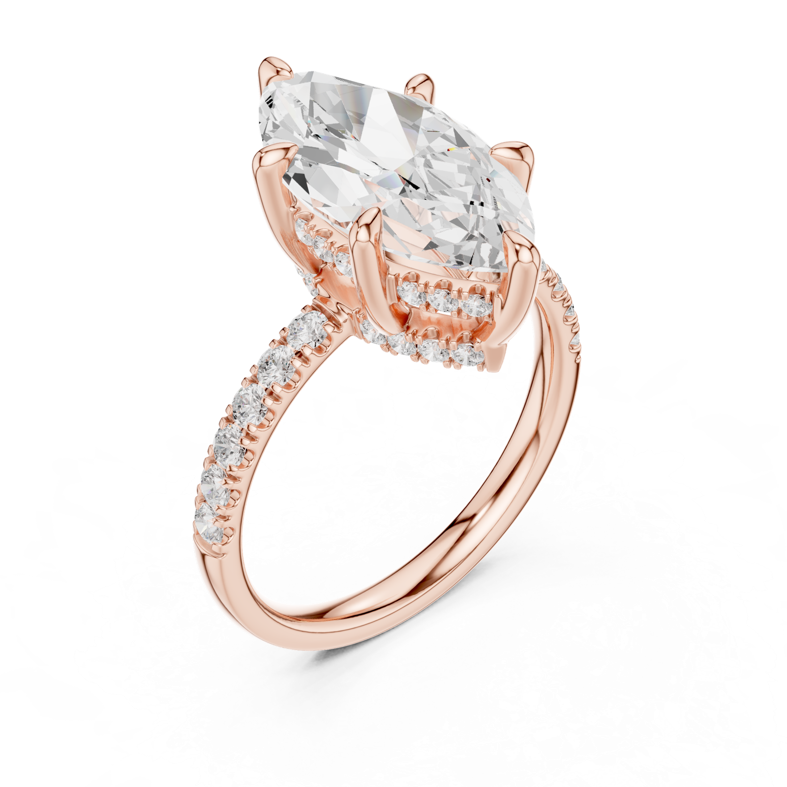 Gold Ring DDLR-259, Marquise center stone, Rose Gold, view 2